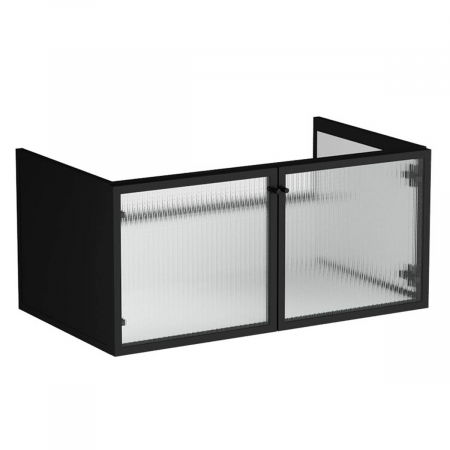 Unitati lavoar - Unitate de baza lavoar baie cu fluted glass usi, compatibil cu blat ceramica baie 7310, suspendat 100cm | 66739