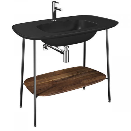 Unitati lavoar - Unitate de baza lavoar baie 100cm, cu negru mat lavoar / chiuveta baie dark oak | 64046