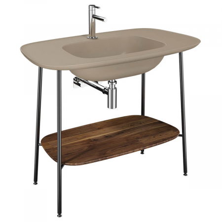 Unitati lavoar - Unitate de baza lavoar baie 100cm, cu bej argilos mat lavoar / chiuveta baie dark oak | 66048