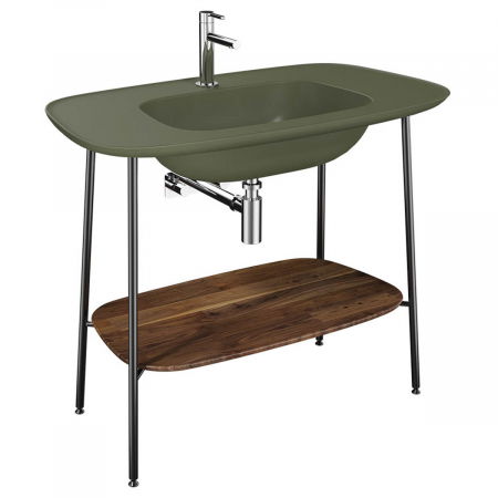 Unitati lavoar - Unitate de baza lavoar baie 100cm, cu verde muschi mat lavoar / chiuveta baie dark oak | 66046