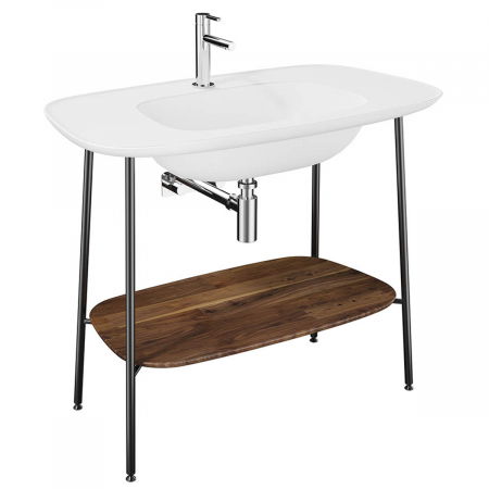 Unitati lavoar - Unitate de baza lavoar baie 100cm, cu alb mat lavoar / chiuveta baie dark oak | 64045