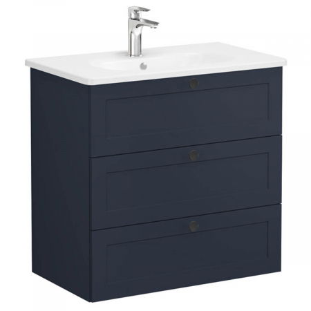 Unitate de baza lavoar baie, cu trei sertare 80cm, mat dark albastru, cu rounded lavoar / chiuveta baie | 68930 [0]