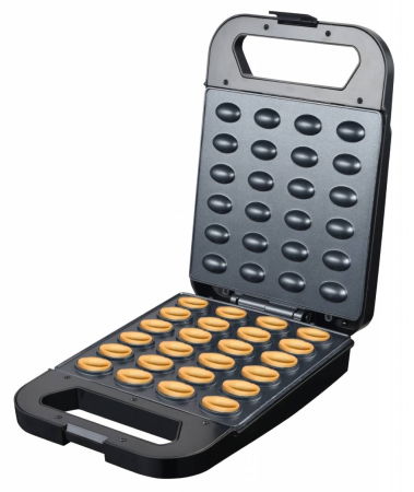 Aparate de preparat desert - Aparat pentru preparat forme de nuci STARCREST SNM-4024BX, 24 forme, 1400W, Indicator luminos, Placi antiaderente, Negru/Inox