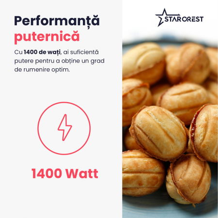 Aparat pentru preparat forme de nuci STARCREST SNM-4024BX, 24 forme, 1400W, Indicator luminos, Placi antiaderente, Negru/Inox [3]