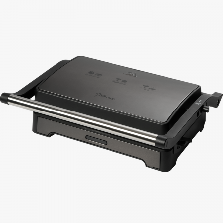 Sandwich maker - Sandwich-maker Grill Panini STARCREST SGR-2424BX, 1000 W, Placi Grill Ceramice, Deschidere 180°, Suprafata de gatire 23 x 14 cm, Negru/Dark inox