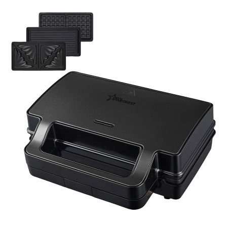 Electrocasnice Mici - Sandwich maker XL STARCREST SSM-3131BX, 1000 W, 3 placi detasabile antiadezive: sandwich, waffle si grill, Dark Inox