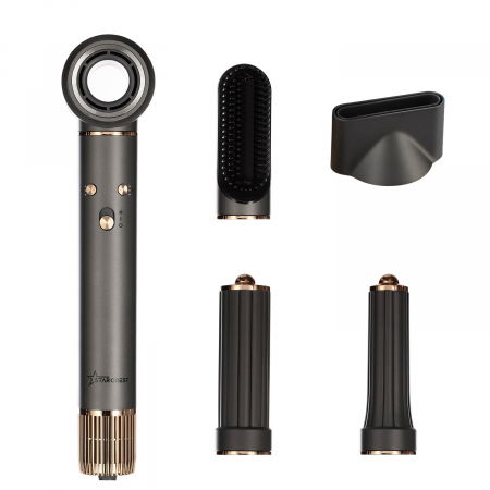 Accesorii ingrijire personala - Uscator de par profesional STARCREST SHD-5-1, 1300 W, 4 Accesorii incluse, 3 Trepte de viteza, 3 Trepte de temperatura, Buton de aer rece, Gri