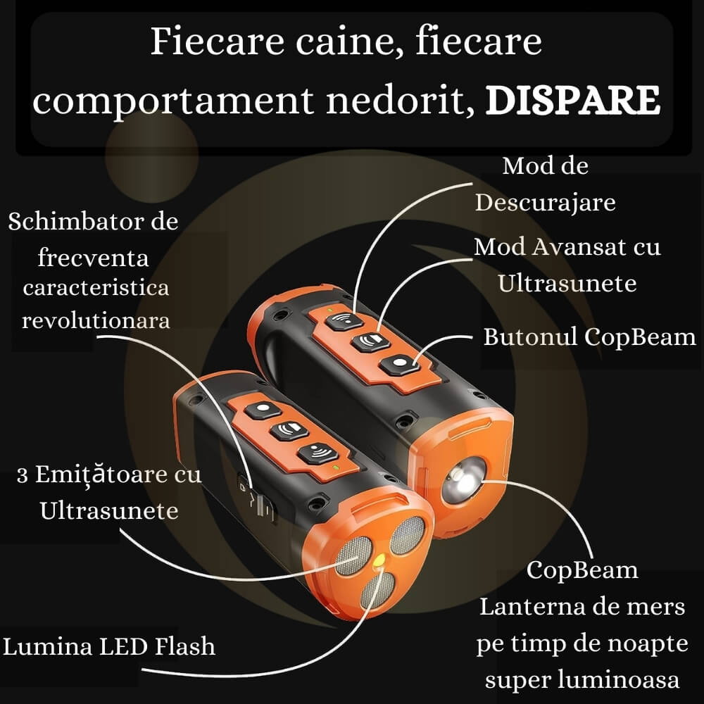 Aparat Profesional Antilatrat cu Ultrasunete si Lanterna, 15m Impotriva Latratului si a Cainilor Agresivi cu Functie de Dresaj AntiLatrat, USB [3]
