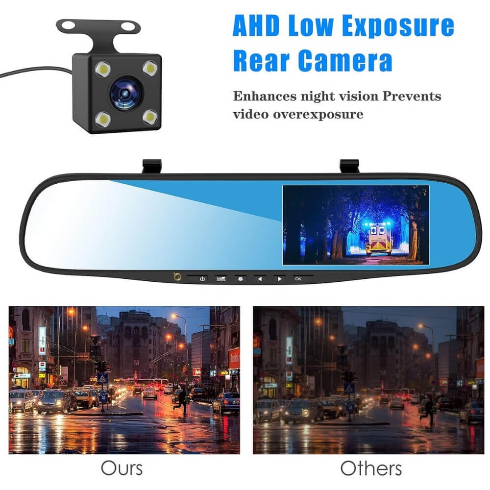 Camera dubla auto profesionala de bord, fata si spate, Oglinda Retrovizoare cu Marsarier si Senzor G de Detectare a Miscarii, Monitorizare Parcare, Night Vision, Inregistrare in bucla [28]