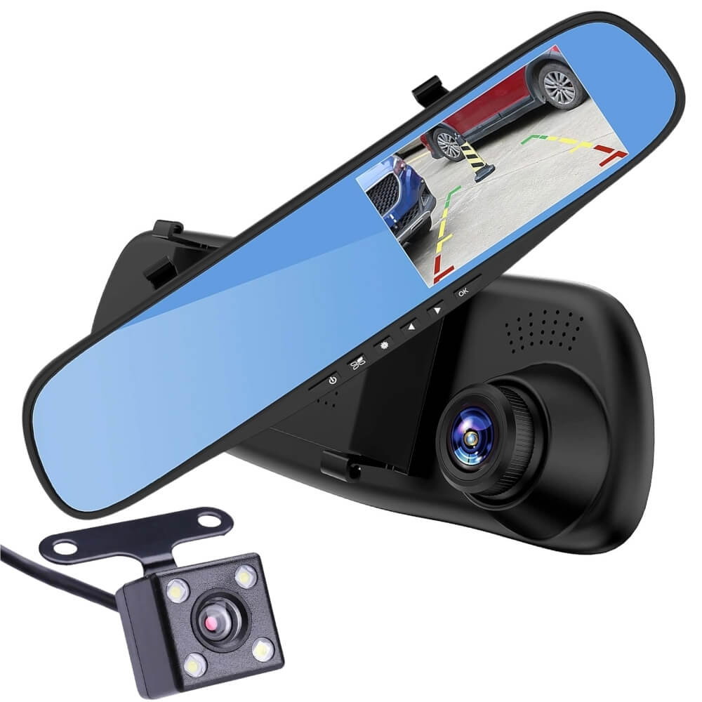 Camera dubla auto profesionala de bord, fata si spate, Oglinda Retrovizoare cu Marsarier si Senzor G de Detectare a Miscarii, Monitorizare Parcare, Night Vision, Inregistrare in bucla [17]