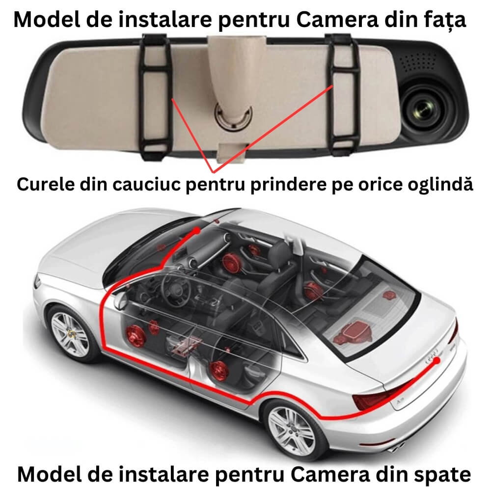 Camera dubla auto profesionala de bord, fata si spate, Oglinda Retrovizoare cu Marsarier si Senzor G de Detectare a Miscarii, Monitorizare Parcare, Night Vision, Inregistrare in bucla [8]