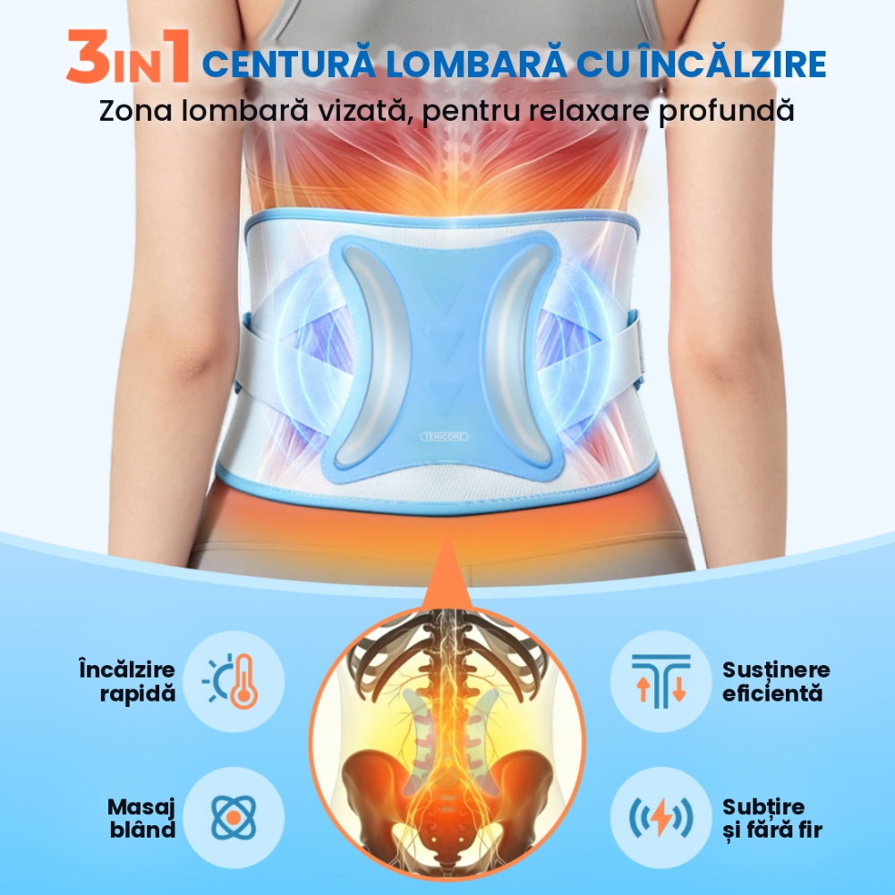 Centura lombara cu incalzire si vibratii, masaj lombar reincarcabil TENICORE BD1 [2]