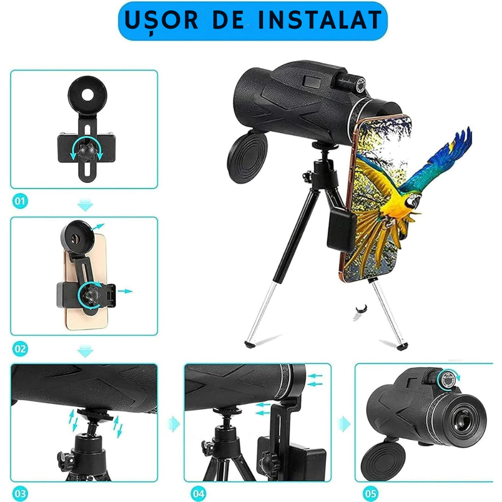 Monoclu Profesional 10x40, Telescop Compact de Inalta Putere [8]