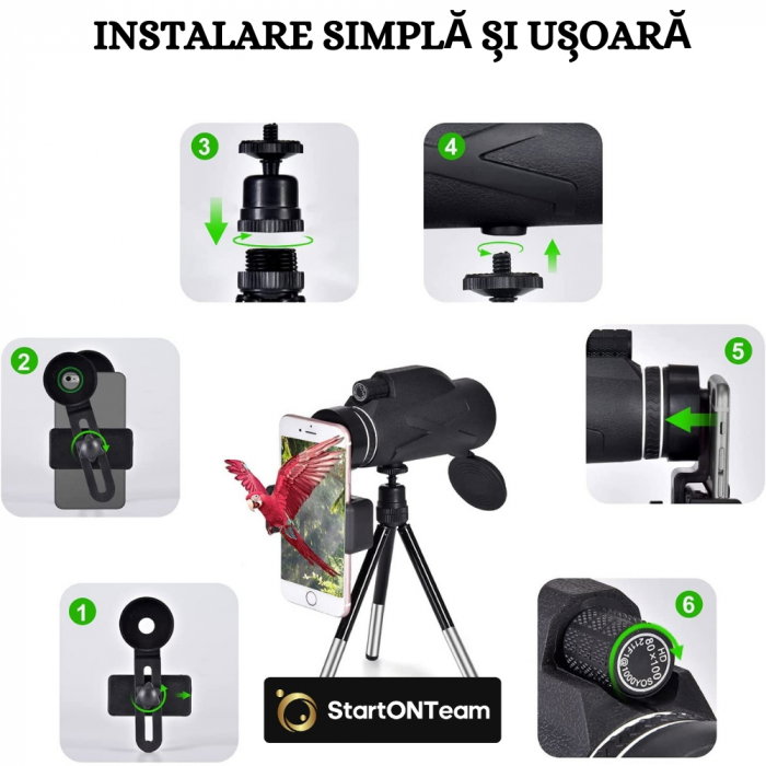 Monoclu Profesional 80x100 Tip Telescop cu Prisma BaK-4 și Dual Focus pentru Observații Clare [15]
