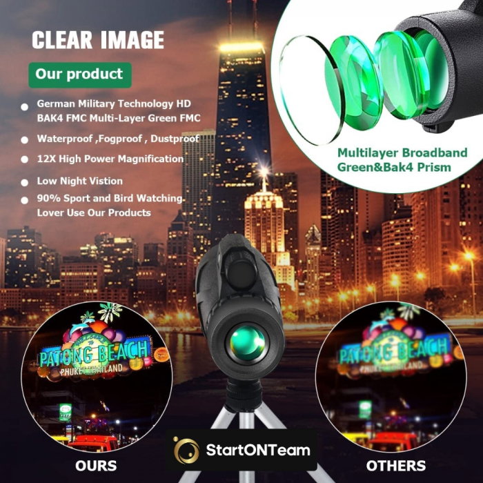 Monoclu Profesional 80x100 Tip Telescop cu Prisma BaK-4 și Dual Focus pentru Observații Clare [12]