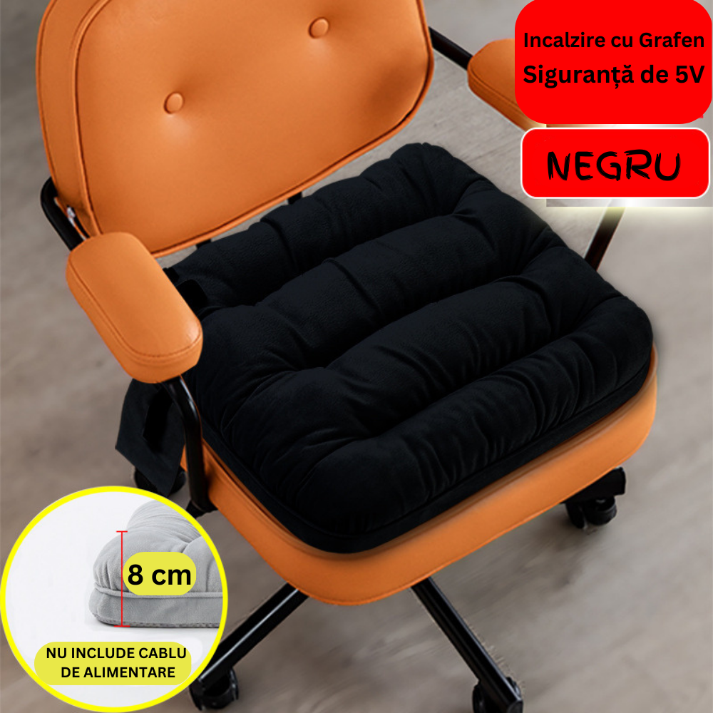 Perna Electrica din Grafen cu incalzire prin USB, pentru scaun la birou sau masina, 3 Nivele de Temperatura, Gri [21]
