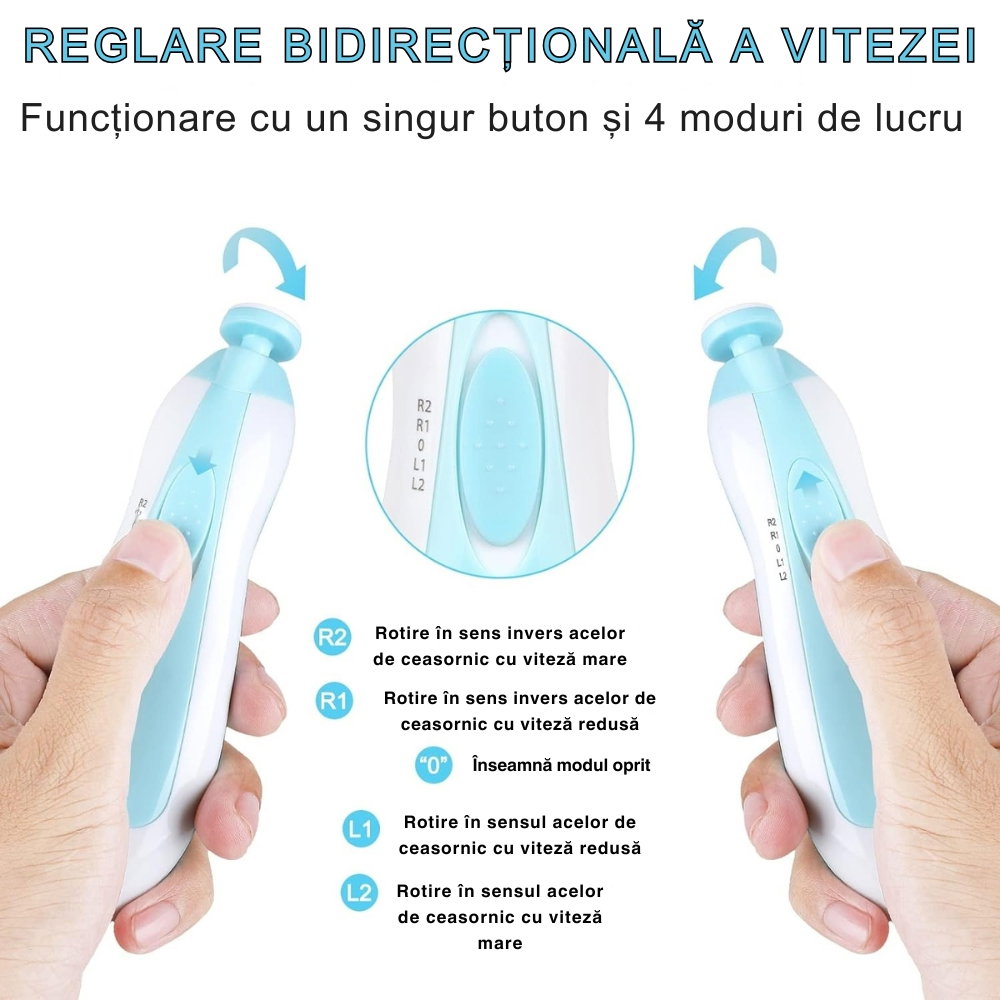 Pila Electrica de Unghii pentru Bebelusi si Copii Mici, Set cu 6 Capete, Iluminare LED [9]