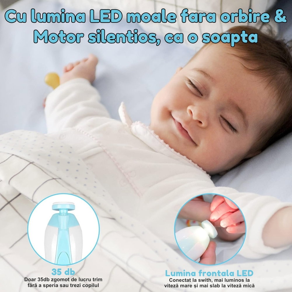 Pila Electrica de Unghii pentru Bebelusi si Copii Mici, Set cu 6 Capete, Iluminare LED [6]