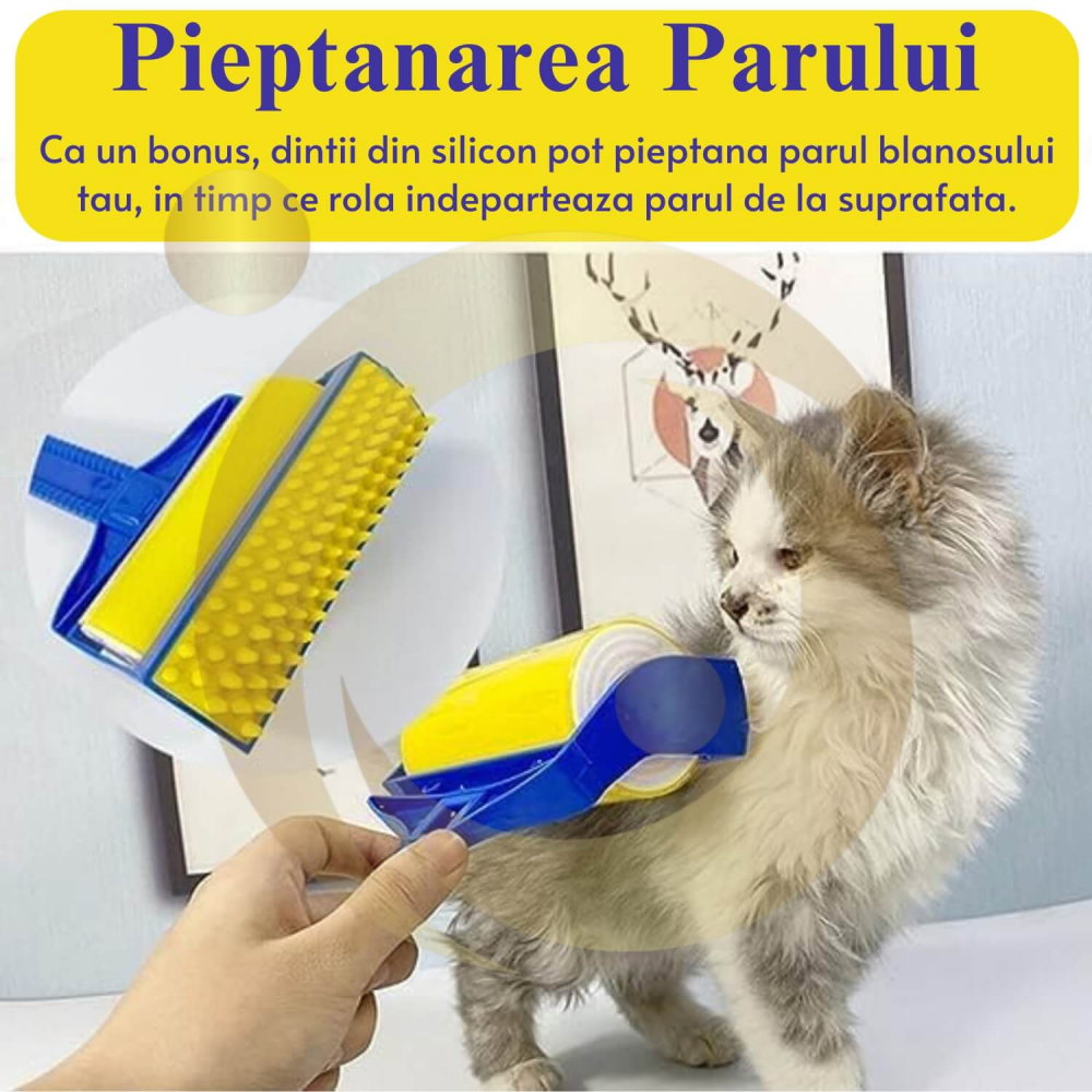 Rolă Adezivă Reutilizabilă pentru Scame și Păr de Animale - Set 2 Buc, Silicon Lavabil [4]