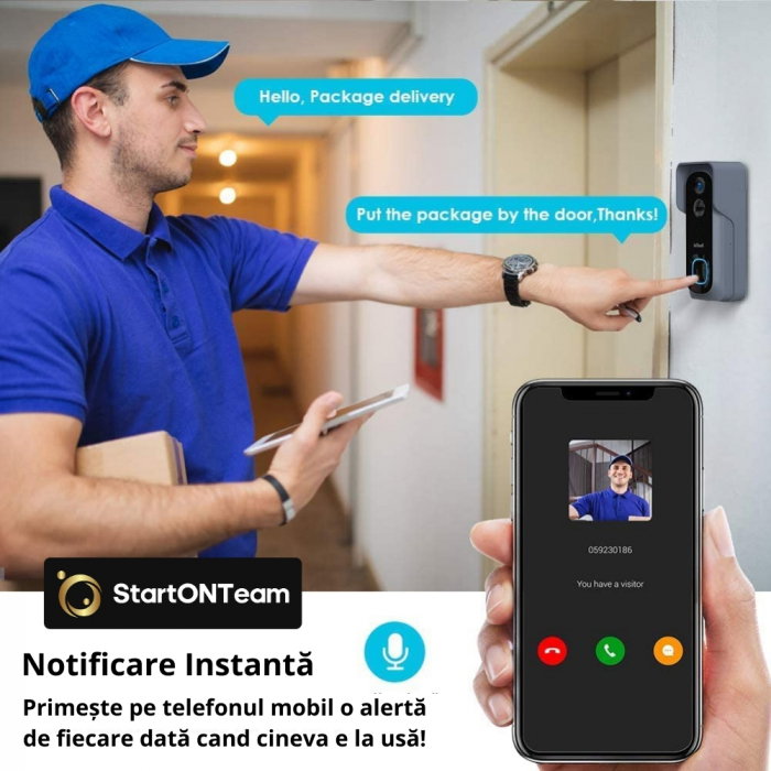 Interfon Video Smart de Exterior cu Cameră HD, Senzor Mișcare și Night Vision, Fără Fir [4]