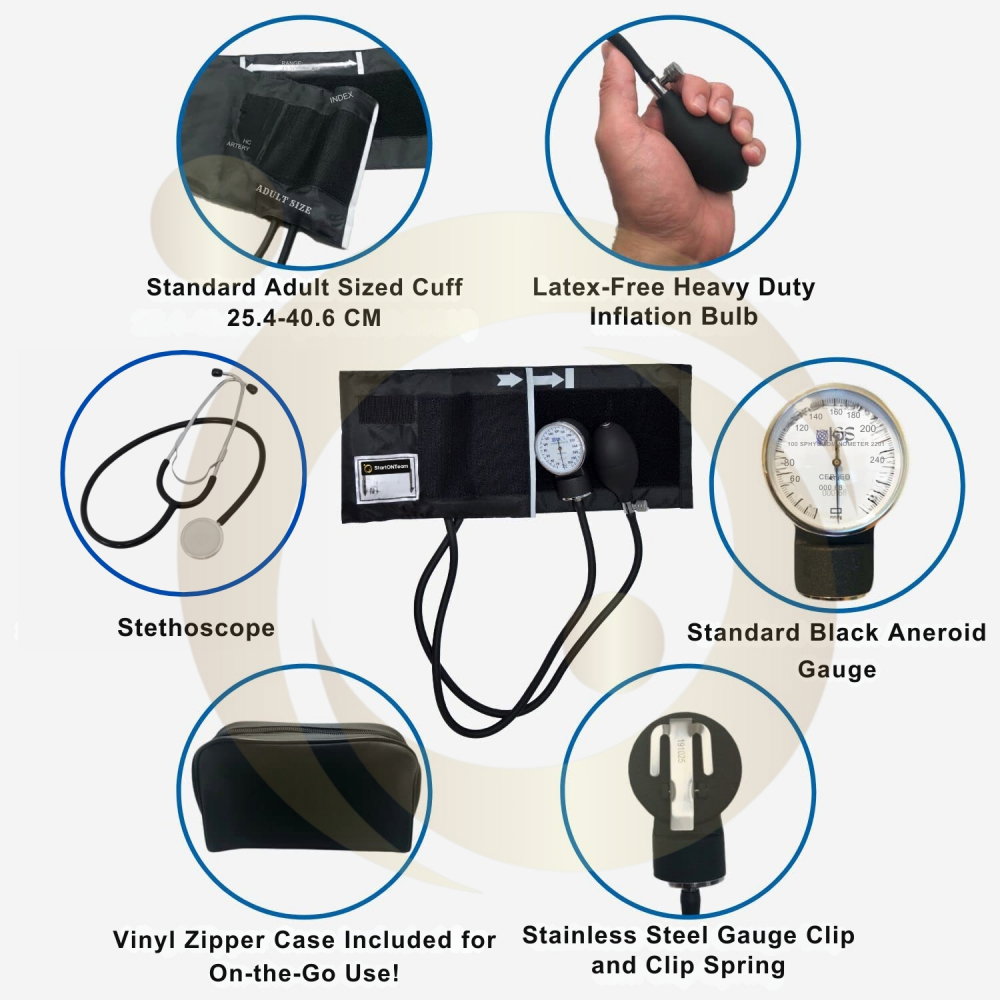 Tensiometru Manual, Clasic, cu Manseta de Brat, Aparat Mecanic Profesional pentru Monitorizare de Tensiune Arteriala, cu Stetoscop si Geanta de Depozitare, Negru [10]