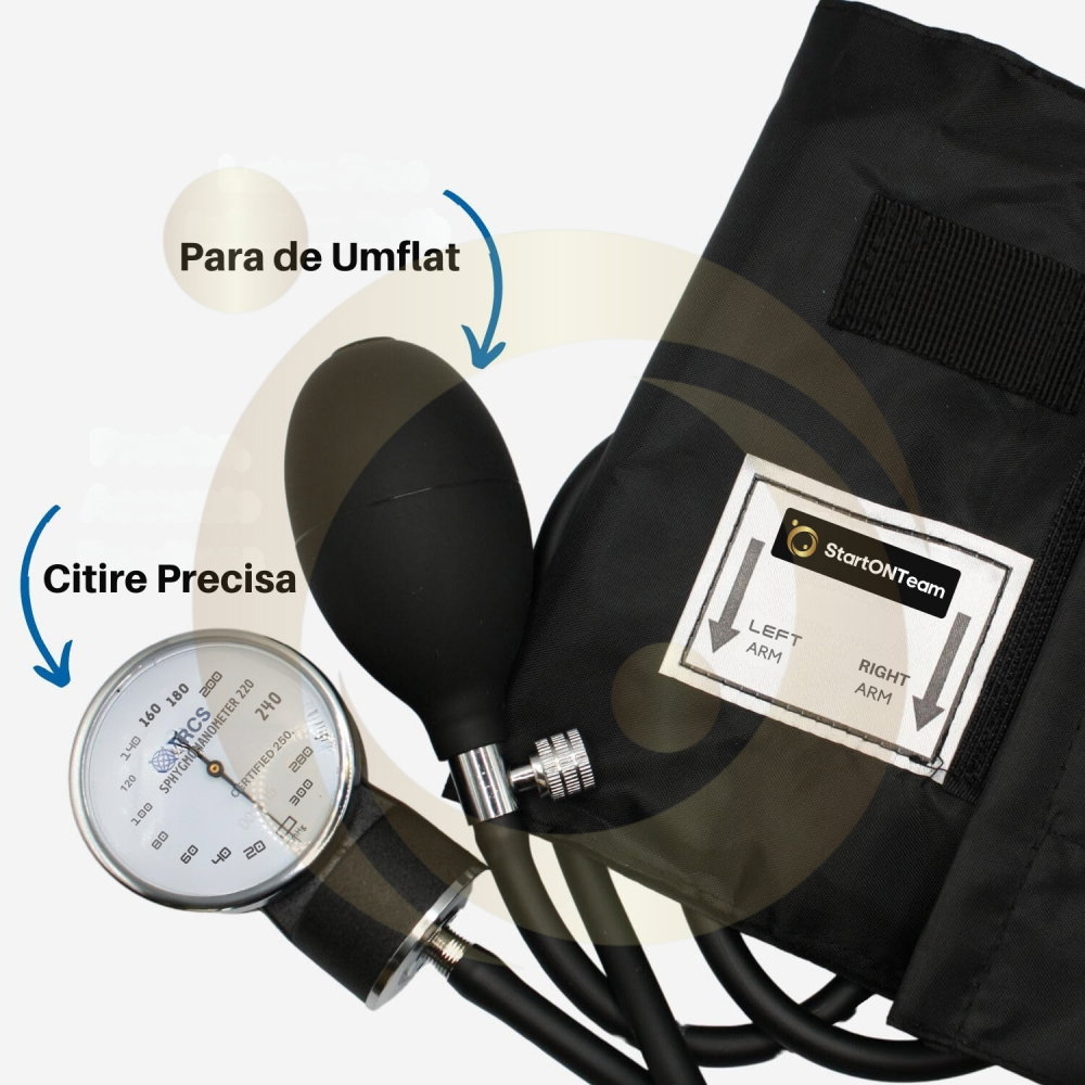 Tensiometru Manual, Clasic, cu Manseta de Brat, Aparat Mecanic Profesional pentru Monitorizare de Tensiune Arteriala, cu Stetoscop si Geanta de Depozitare, Negru [3]
