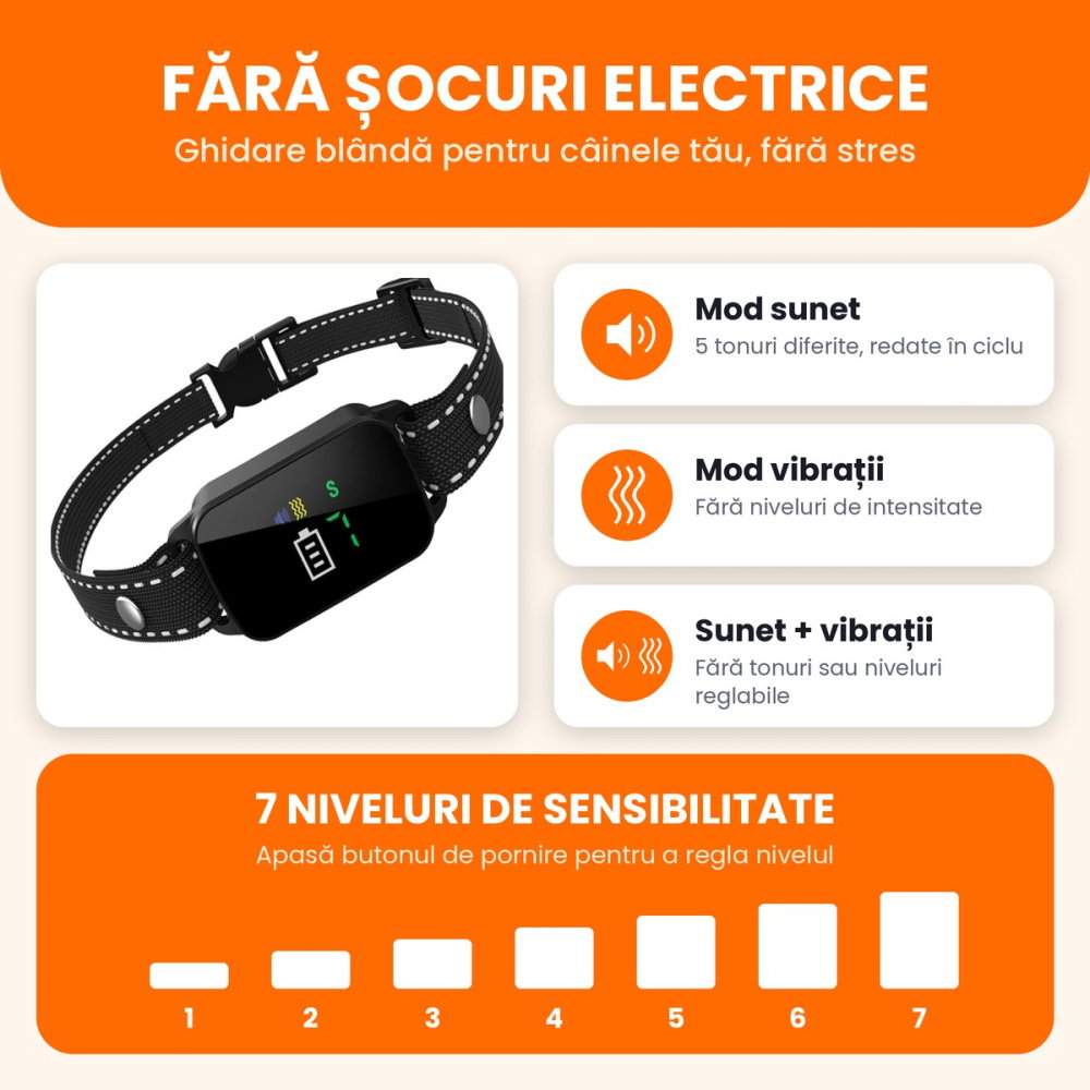 Zgarda anti-latrat fara soc cu ecran, curea neagra reglabila [4]
