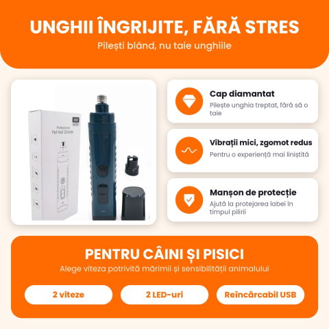 Aparat electric albastru pentru pilit unghii la caini si pisici, cu cap diamantat [4]