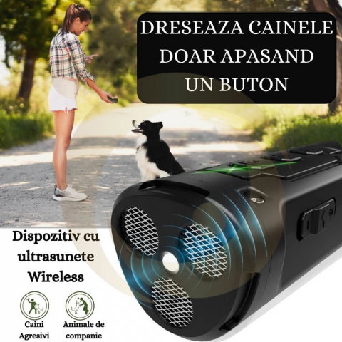 Aparat Profesional Antilatrat cu Ultrasunete si Lanterna, 15m Impotriva Latratului si a Cainilor Agresivi cu Functie de Dresaj AntiLatrat, USB [16]