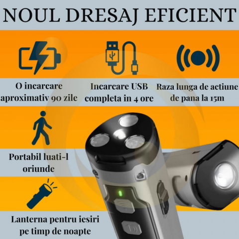 Aparat Profesional Antilatrat cu Ultrasunete si Lanterna, 15m Impotriva Latratului si a Cainilor Agresivi cu Functie de Dresaj AntiLatrat, USB [6]