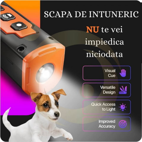 Aparat Profesional Antilatrat cu Ultrasunete si Lanterna, 15m Impotriva Latratului si a Cainilor Agresivi cu Functie de Dresaj AntiLatrat, USB [5]