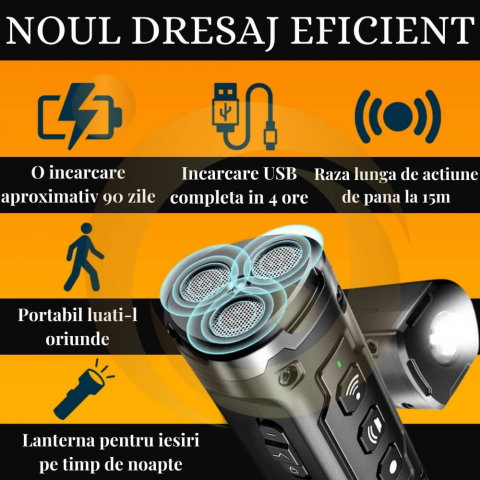 Aparat Profesional Antilatrat cu Ultrasunete si Lanterna, 15m Impotriva Latratului si a Cainilor Agresivi cu Functie de Dresaj AntiLatrat, USB [4]
