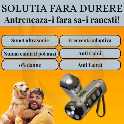 Aparat Profesional Antilatrat cu Ultrasunete si Lanterna, 15m Impotriva Latratului si a Cainilor Agresivi cu Functie de Dresaj AntiLatrat, USB [7]