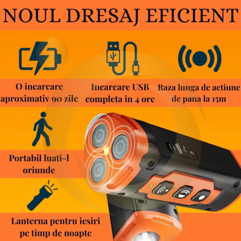 Aparat Profesional Antilatrat cu Ultrasunete si Lanterna, 15m Impotriva Latratului si a Cainilor Agresivi cu Functie de Dresaj AntiLatrat, USB [10]