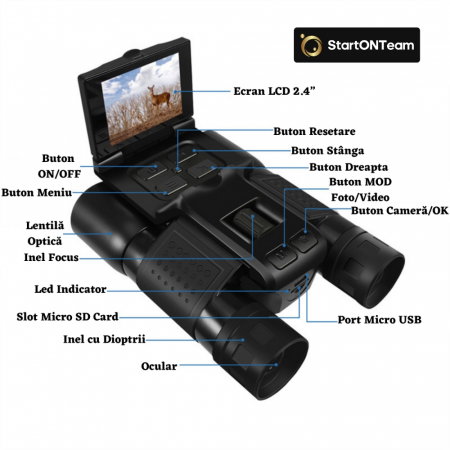 Binoclu Profesional Digital de Vânătoare, Zoom 12X, Ecran LCD 2.4” pentru Observații Clare [3]