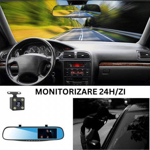 Camera dubla auto profesionala de bord, fata si spate, Oglinda Retrovizoare cu Marsarier si Senzor G de Detectare a Miscarii, Monitorizare Parcare, Night Vision, Inregistrare in bucla [8]