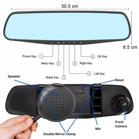 Camera dubla auto profesionala de bord, fata si spate, Oglinda Retrovizoare cu Marsarier si Senzor G de Detectare a Miscarii, Monitorizare Parcare, Night Vision, Inregistrare in bucla [25]