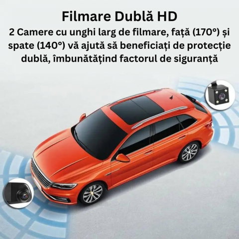 Camera dubla auto profesionala de bord, fata si spate, Oglinda Retrovizoare cu Marsarier si Senzor G de Detectare a Miscarii, Monitorizare Parcare, Night Vision, Inregistrare in bucla [2]