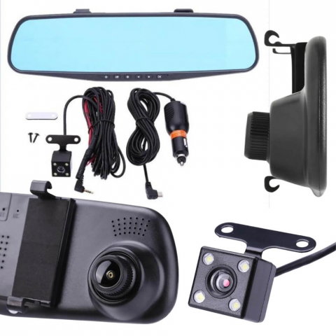 Camere de Supraveghere - Camera dubla auto profesionala de bord, fata si spate, Oglinda Retrovizoare cu Marsarier si Senzor G de Detectare a Miscarii, Monitorizare Parcare, Night Vision, Inregistrare in bucla