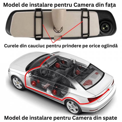 Camera dubla auto profesionala de bord, fata si spate, Oglinda Retrovizoare cu Marsarier si Senzor G de Detectare a Miscarii, Monitorizare Parcare, Night Vision, Inregistrare in bucla [7]
