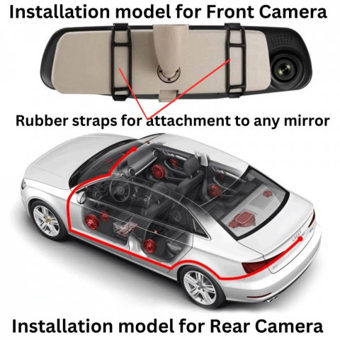 Camera dubla auto profesionala de bord, fata si spate, Oglinda Retrovizoare cu Marsarier si Senzor G de Detectare a Miscarii, Monitorizare Parcare, Night Vision, Inregistrare in bucla [24]