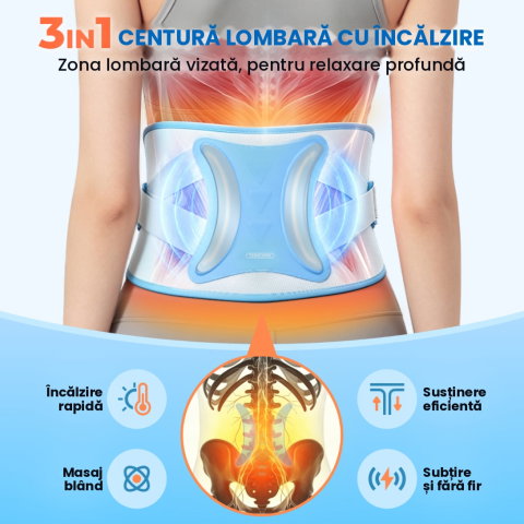 Centura lombara cu incalzire si vibratii, masaj lombar reincarcabil TENICORE BD1 [1]