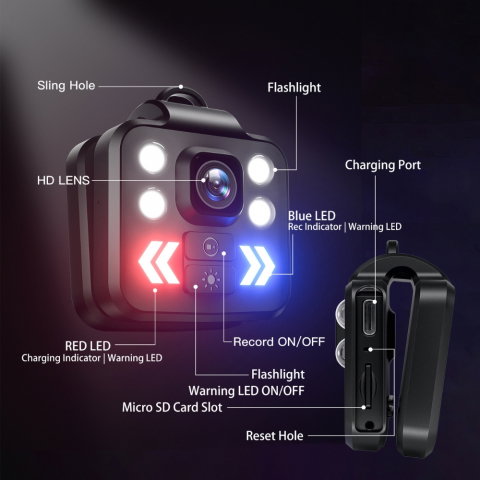 Camera Mini 1080P FHD Portabila cu Lanterna LED, Mod Avertizare și Înregistrare Video [7]
