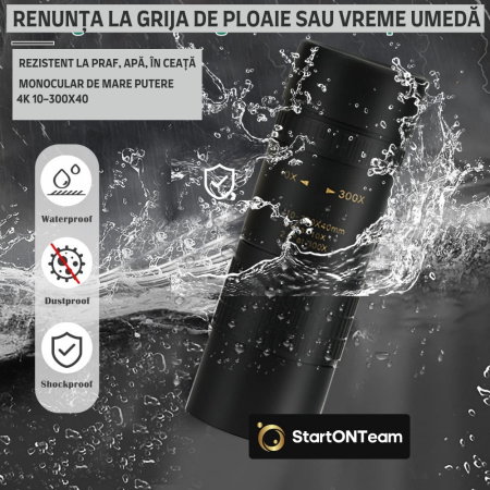 Monoclu Profesional Tip Telescop 4K 10-300X40 cu Prisma BaK-4, Dual Focus, Suport Smartphone și Trepied [10]