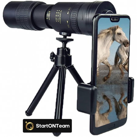 Monoclu Profesional Tip Telescop 4K 10-300X40 cu Prisma BaK-4, Dual Focus, Suport Smartphone și Trepied [0]