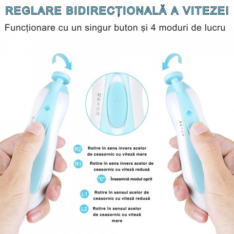Pila Electrica de Unghii pentru Bebelusi si Copii Mici, Set cu 6 Capete, Iluminare LED [8]