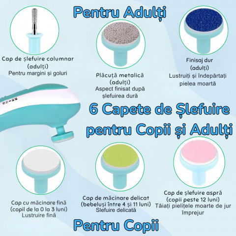 Pila Electrica de Unghii pentru Bebelusi si Copii Mici, Set cu 6 Capete, Iluminare LED [4]