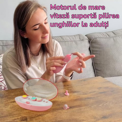 Pila Electrica de Unghii pentru Bebelusi si Copii Mici, Set cu 6 Capete, Iluminare LED [6]
