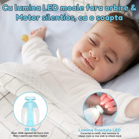Pila Electrica de Unghii pentru Bebelusi si Copii Mici, Set cu 6 Capete, Iluminare LED [5]