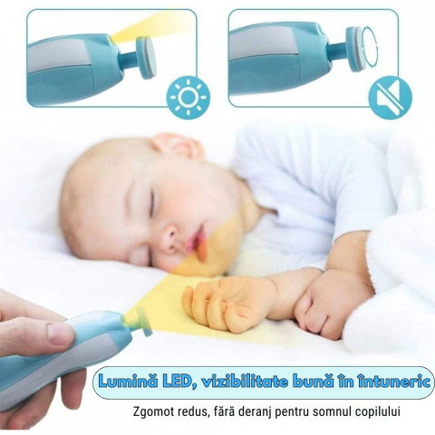 Pila Electrica de Unghii pentru Bebelusi si Copii Mici, Set cu 6 Capete, Iluminare LED [1]